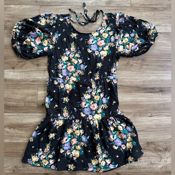 O'Neill Black Floral Alta Ruffle-Hem Mini Dress Sz Small Open Back NWT - Picture 8 of 9